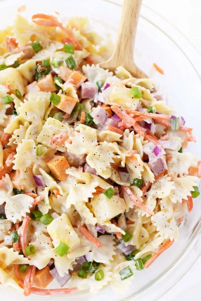 Pineapple pasta salad with ham