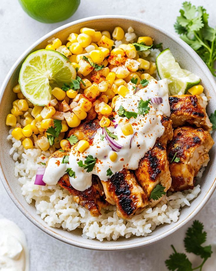 Sweet corn chicken rice bowl